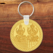 ラクシュミ及びガネーシュ金ゴールドコインデザイン キーホルダー (正面)