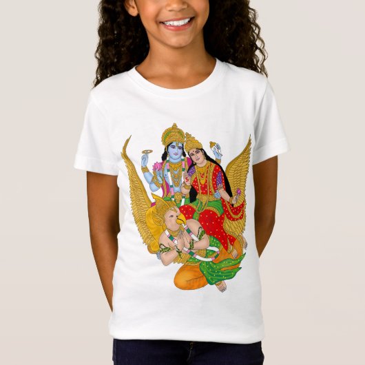 ラクシュミ・ナーラヤンTシャツ - 神聖なカジュアルウェア Tシャツ (正面)