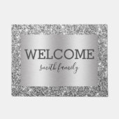 ラクセシルバーグリッターメタルウェルカパーソナライズされたム ドアマット (正面)
