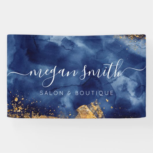 ラクセネービーブルー金ゴールド水彩ビジネスサロンショップ 横断幕 (横)