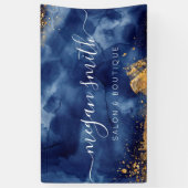 ラクセネービーブルー金ゴールド水彩ビジネスサロンショップ 横断幕 (縦)