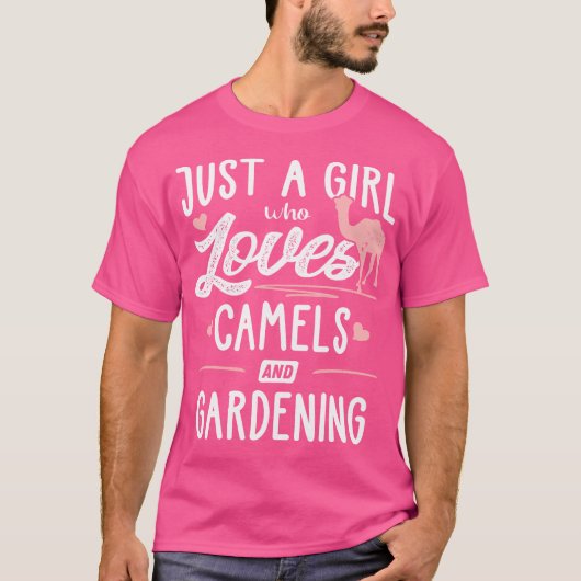 ラクダとガーデニングが好きな女の子ギフト 女性用 Tシャツ (正面)