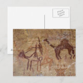 ラクダと共に描かれた古代の岩絵と ポストカード (正面/裏面)