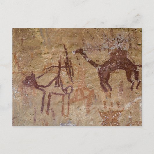 ラクダと共に描かれた古代の岩絵と ポストカード (正面)
