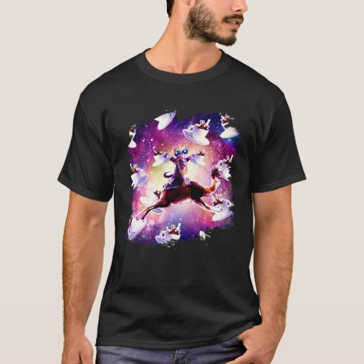 ラクダに乗った宇宙猫のユニコーン コーヒー Tシャツ (正面)