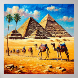 ラクダのキャラバン エジプトの壁画 旅行とギフト用 🐪 ポスター