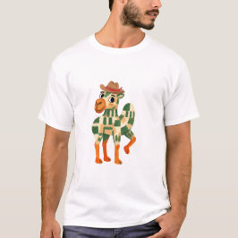 ラクダのコウボーイTシャツ 森の緑のフォークアートTシャツ Tシャツ