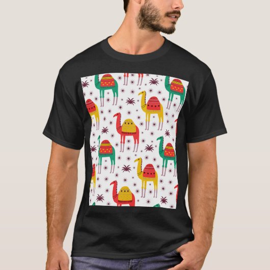 ラクダのフラットカラー、装飾パターン。 Tシャツ (正面)