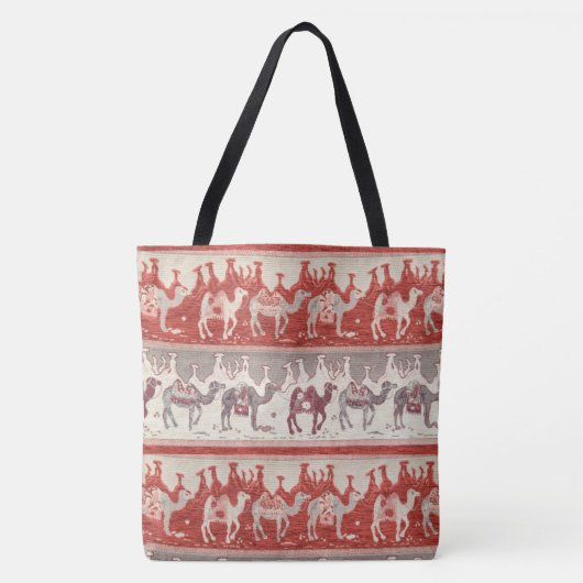 ラクダの列車、ラクダの模様、砂漠の模様 トートバッグ (正面)