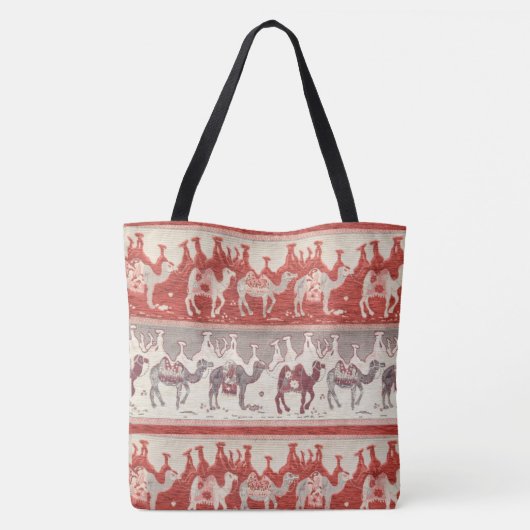 ラクダの列車、ラクダの模様、砂漠の模様 トートバッグ (裏面)