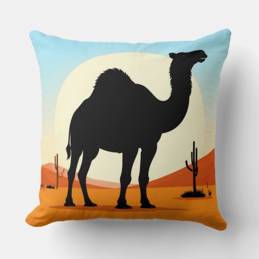 ラクダの孤独 砂漠の夕日 トラベルシーン 🐪 クッション (正面)