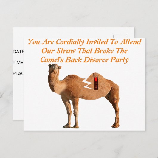 ラクダの背中の離婚カードを壊したわら 案内ポストカード (正面/裏面)