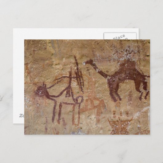 ラクダやラクダを使った先史時代の岩壁画 ポストカード (正面/裏面)