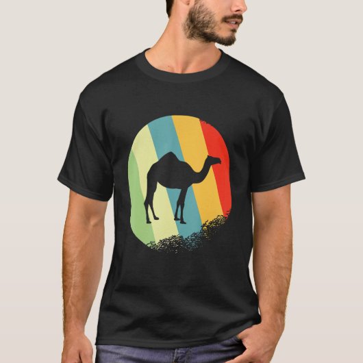 ラクダ動物丸とレトロ色 Tシャツ (正面)