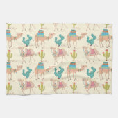 ラクダ模様、サボテン模様、砂漠プリント キッチンタオル (横)