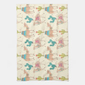 ラクダ模様、サボテン模様、砂漠プリント キッチンタオル (縦)