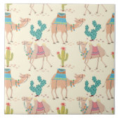 ラクダ模様,サボテン模様,砂漠プリント タイル (正面)