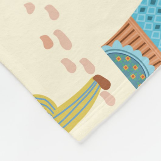 ラクダ模様、サボテン模様、砂漠プリント フリースブランケット (角)