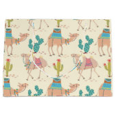 ラクダ模様、サボテン模様、砂漠プリント ラージペーパーバッグ (正面)