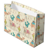 ラクダ模様、サボテン模様、砂漠プリント ラージペーパーバッグ (正面アングル)