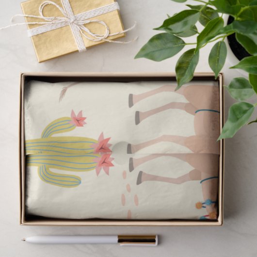 ラクダ模様，サボテン模様，砂漠プリント 薄葉紙 (ギフト)