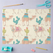 ラクダ模様，サボテン模様，砂漠プリント 薄葉紙 (クラフト)