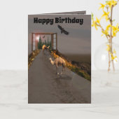 ラクダ歩くトワンダーランド誕生日 カード (黄色い花)