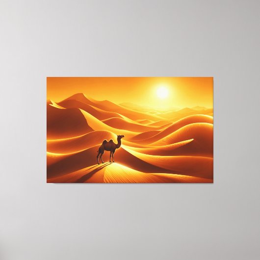 ラクダ砂漠の砂の太陽の黄色の動物エジプトの芸術 キャンバスプリント (正面)