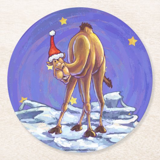 ラクダ・クリスマス ラウンドペーパーコースター (正面)