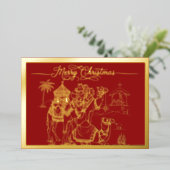 ラクダ，マンガー，赤のメリークリスマス，金ゴールド 箔シーズンカード (立ち正面)