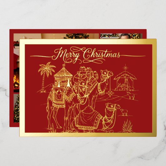 ラクダ，マンガー，赤のメリークリスマス，金ゴールド 箔シーズンカード (正面/裏面)