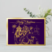 ラクダ,マンガ,メリークリスマス(紫),金ゴールド 箔シーズンカード (立ち正面)