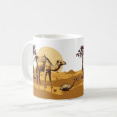 ラクダ,砂漠,ヤシの木と太陽 コーヒーマグカップ (正面左)