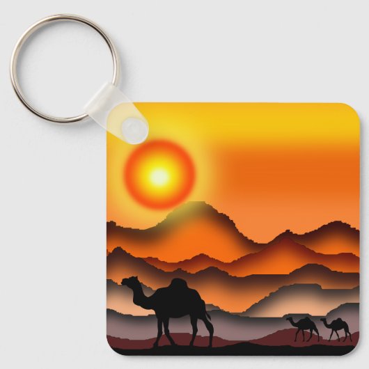 ラクダKeychain美しい砂漠の夕日 キーホルダー (正面)