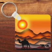 ラクダKeychain美しい砂漠の夕日 キーホルダー (正面)