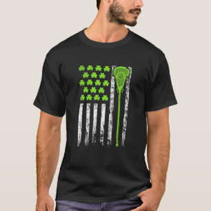 ラクロスおもしろいアメリカ国旗の聖パトリックの日のために Tシャツ