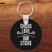 ラクロスおもしろいチックス愛our stick laxことわざT キーホルダー (正面)