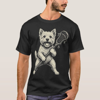 ラクロスで遊ぶウェスティの面白いデザイン ヴィンテージ Tシャツ
