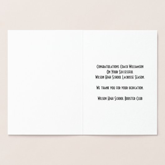 ラクロスのコーチかスポンサーは宴会カード感謝していしています 箔カード (内部)