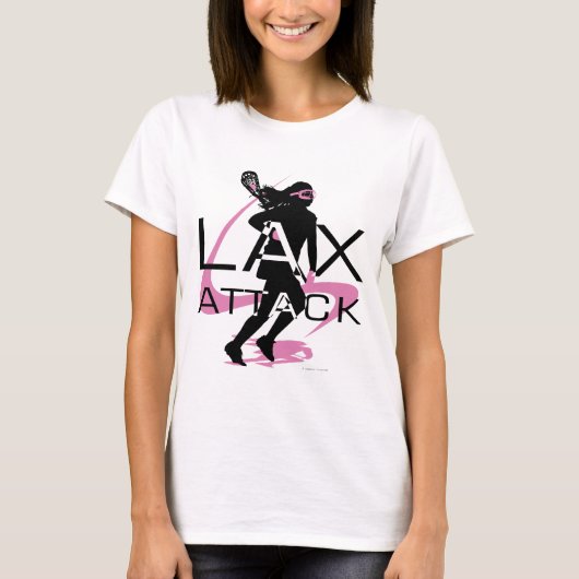 ラクロスの女の子のLAXの攻撃のピンクのTシャツ Tシャツ (正面)