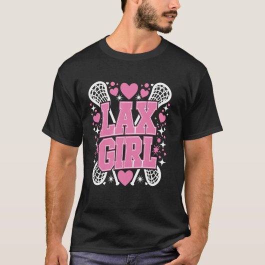 ラクロスの少女ラクロススティックプレーヤー母ゴールキーパー妻女性 Tシャツ (正面)