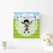 ラクロスの男の子 スクエア壁時計 (ホーム)