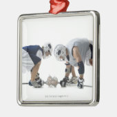 ラクロスを遊んでいる2人の若者のプロフィール メタルオーナメント (左)