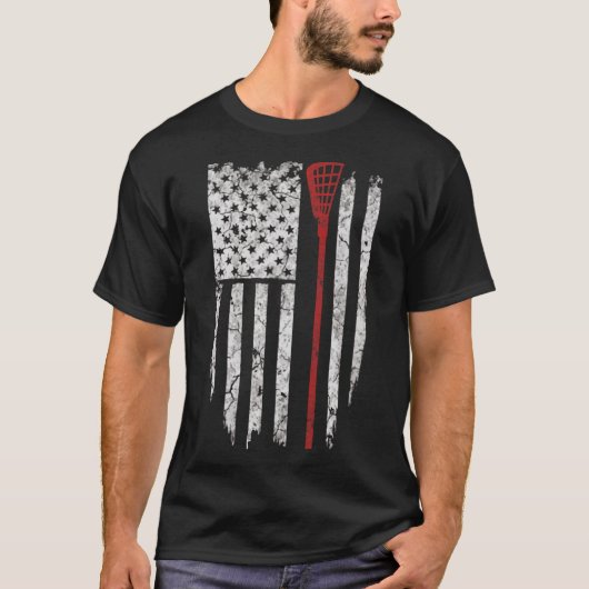 ラクロスアメリカ国旗の男性ギフトティーシャツ Tシャツ (正面)