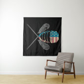 ラクロスアメリカ国旗の緩いヘルメットとスティック タペストリー (インサイチュ(横))