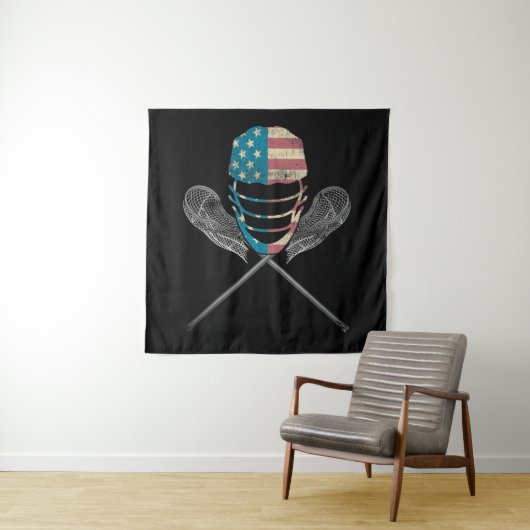 ラクロスアメリカ国旗の緩いヘルメットとスティック タペストリー (インサイチュ)