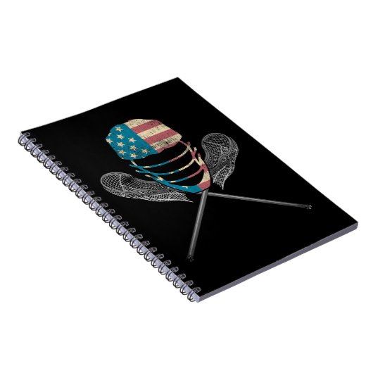 ラクロスアメリカ国旗の緩いヘルメットとスティック ノートブック (右側)