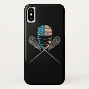 ラクロスアメリカ国旗の緩いヘルメットとスティック iPhone X ケース