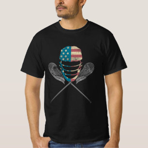 ラクロスアメリカ国旗の緩いヘルメットとスティック Tシャツ