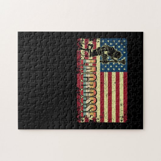 ラクロスアメリカ国旗USA旗ヴィンテージレトロ ジグソーパズル (横)